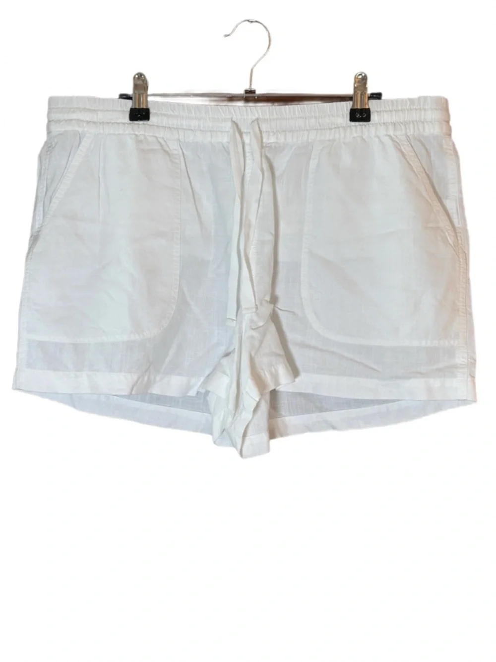 J.Crew White Linen Blend Shorts Elastic Waist Pockets Size L